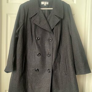 Anne Klein Charcoal Double-Breasted Pea Coat